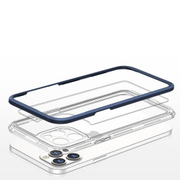 Skaidrus 3in1 dėklas skirtas iPhone 12 Pro, gelinis dangtelis su rėmeliu, mėlynas