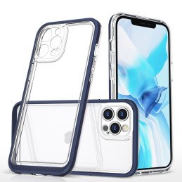 Skaidrus 3in1 dėklas skirtas iPhone 12 Pro Max, gelinis dangtelis su rėmeliu, mėlynas