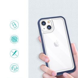 Skaidrus 3in1 dėklas skirtas iPhone 13 mini, gelinis dangtelis su rėmeliu, mėlynas