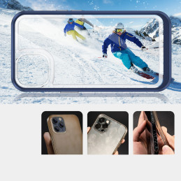 Skaidrus 3in1 dėklas skirtas iPhone 13 mini, gelinis dangtelis su rėmeliu, mėlynas