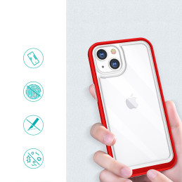 Skaidrus 3in1 dėklas skirtas iPhone 13, gelinis dangtelis su raudonu rėmeliu