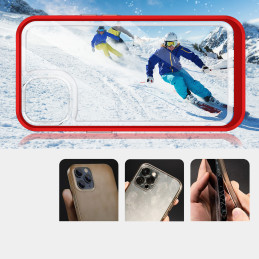 Skaidrus 3in1 dėklas skirtas iPhone 13, gelinis dangtelis su raudonu rėmeliu