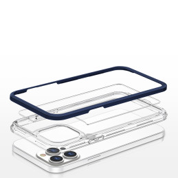 Skaidrus 3in1 dėklas skirtas iPhone 13 Pro Max, gelinis dangtelis su rėmeliu, mėlynas