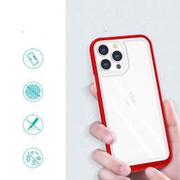 Skaidrus 3in1 dėklas skirtas iPhone 13 Pro Max, gelinis dangtelis su raudonu rėmeliu