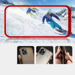 Skaidrus 3in1 dėklas skirtas iPhone 13 Pro Max, gelinis dangtelis su raudonu rėmeliu