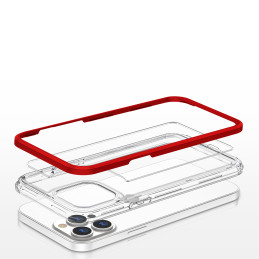 Skaidrus 3in1 dėklas skirtas iPhone 13 Pro Max, gelinis dangtelis su raudonu rėmeliu