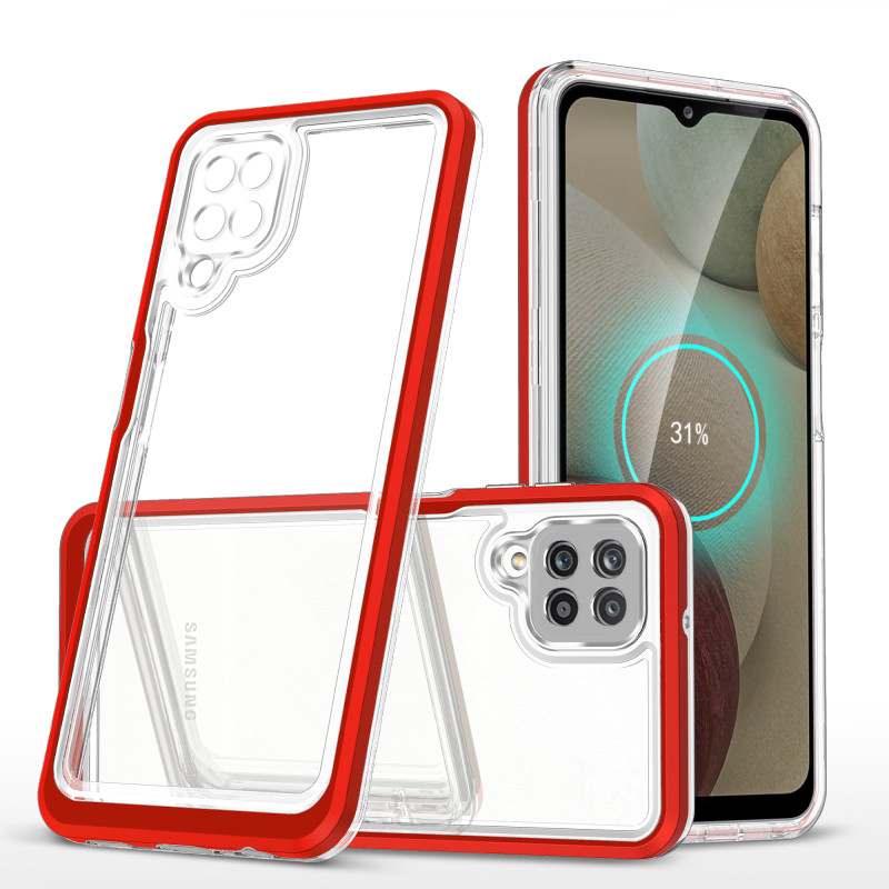 Skaidrus 3in1 dėklas, skirtas Samsung Galaxy A12 5G gelio dangtelis su raudonu rėmeliu