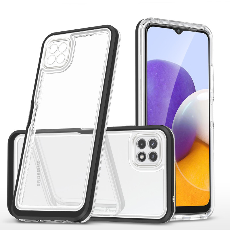 Skaidrus 3in1 dėklas, skirtas Samsung Galaxy A22 5G gelio dangtelis su juodu rėmeliu