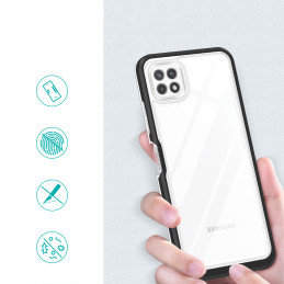 Skaidrus 3in1 dėklas, skirtas Samsung Galaxy A22 5G gelio dangtelis su juodu rėmeliu