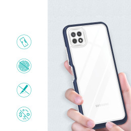Skaidrus 3in1 dėklas, skirtas Samsung Galaxy A22 5G gelio dangtelis su mėlynu rėmeliu