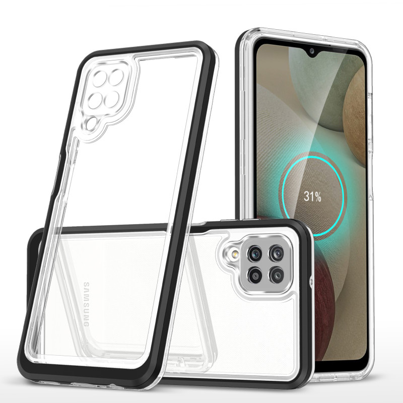Skaidrus 3in1 dėklas Samsung Galaxy A22 4G gelio dangtelis su juodu rėmeliu