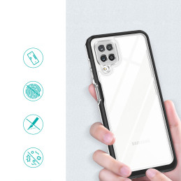 Skaidrus 3in1 dėklas Samsung Galaxy A22 4G gelio dangtelis su juodu rėmeliu