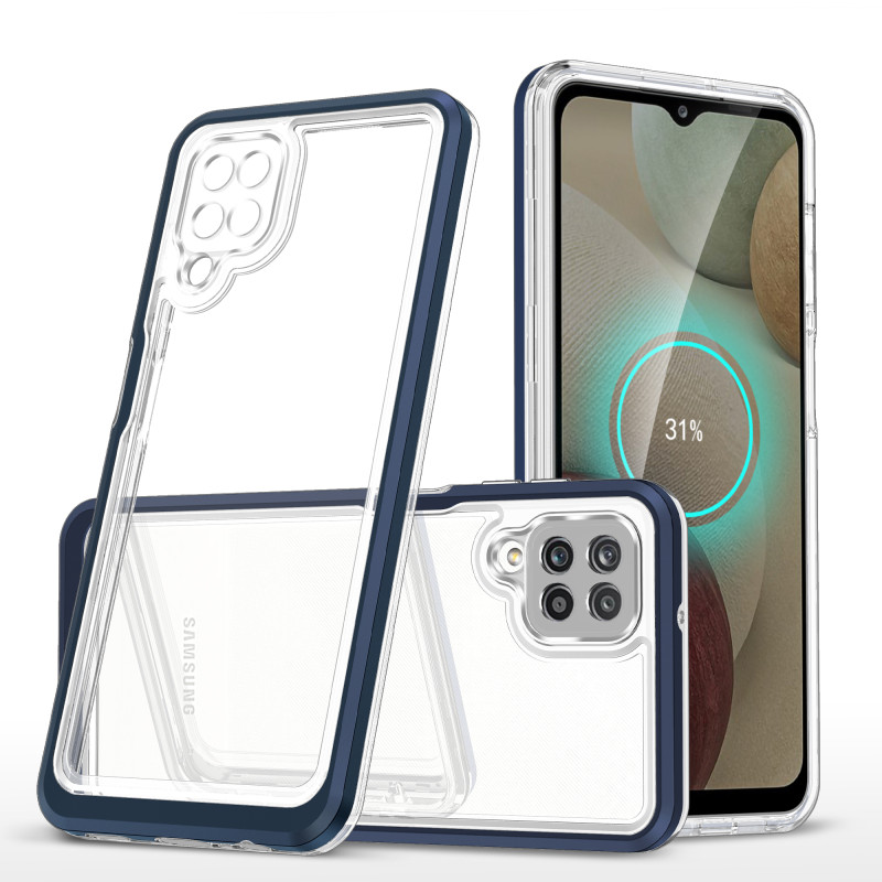 Skaidrus 3in1 dėklas, skirtas Samsung Galaxy A22 4G gelio dangtelis su mėlynu rėmeliu