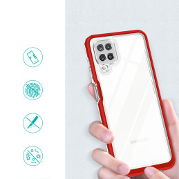 Skaidrus 3in1 dėklas Samsung Galaxy A22 4G gelio dangtelis su raudonu rėmeliu