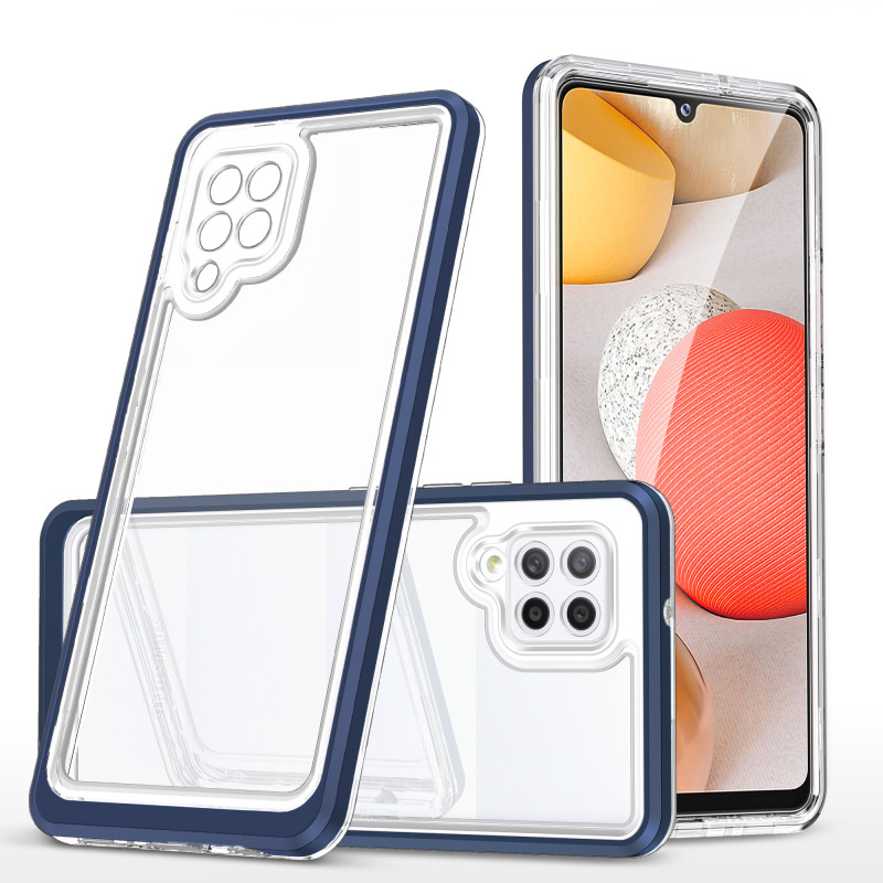 Skaidrus 3in1 dėklas, skirtas Samsung Galaxy A42 5G gelio dangtelis su mėlynu rėmeliu