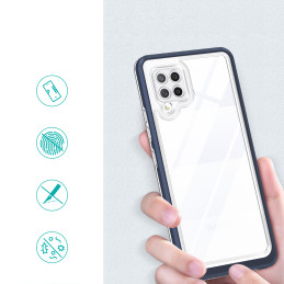 Skaidrus 3in1 dėklas, skirtas Samsung Galaxy A42 5G gelio dangtelis su mėlynu rėmeliu