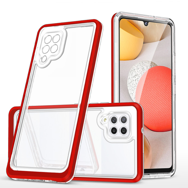 Skaidrus 3in1 dėklas, skirtas Samsung Galaxy A42 5G gelio dangtelis su raudonu rėmeliu