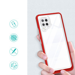 Skaidrus 3in1 dėklas, skirtas Samsung Galaxy A42 5G gelio dangtelis su raudonu rėmeliu