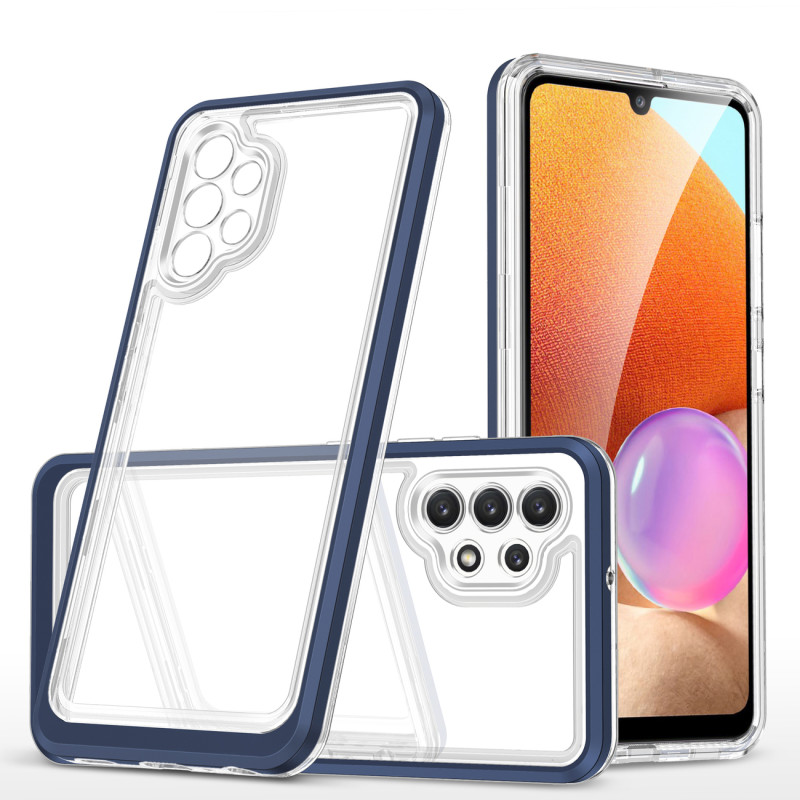 Skaidrus 3in1 dėklas, skirtas Samsung Galaxy A72 4G gelio dangtelis su mėlynu rėmeliu