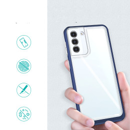 Skaidrus 3in1 dėklas, skirtas Samsung Galaxy S21 5G gelio dangtelis su mėlynu rėmeliu