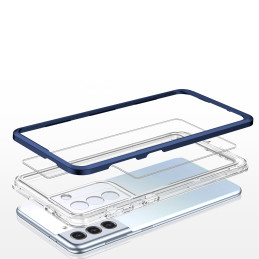 Skaidrus 3in1 dėklas, skirtas Samsung Galaxy S21 5G gelio dangtelis su mėlynu rėmeliu