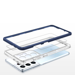 Skaidrus 3in1 dėklas, skirtas Samsung Galaxy S21 Ultra 5G gelio dangtelis su mėlynu rėmeliu