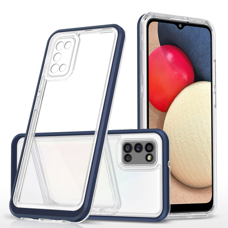 Skaidrus 3in1 dėklas skirtas Samsung Galaxy A03s (166) gelio dangtelis su mėlynu rėmeliu