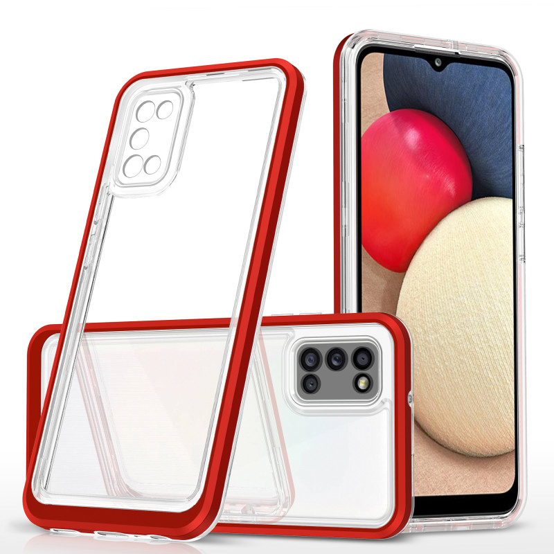 Skaidrus 3in1 dėklas skirtas Samsung Galaxy A03s (166) gelio dangtelis su raudonu rėmeliu
