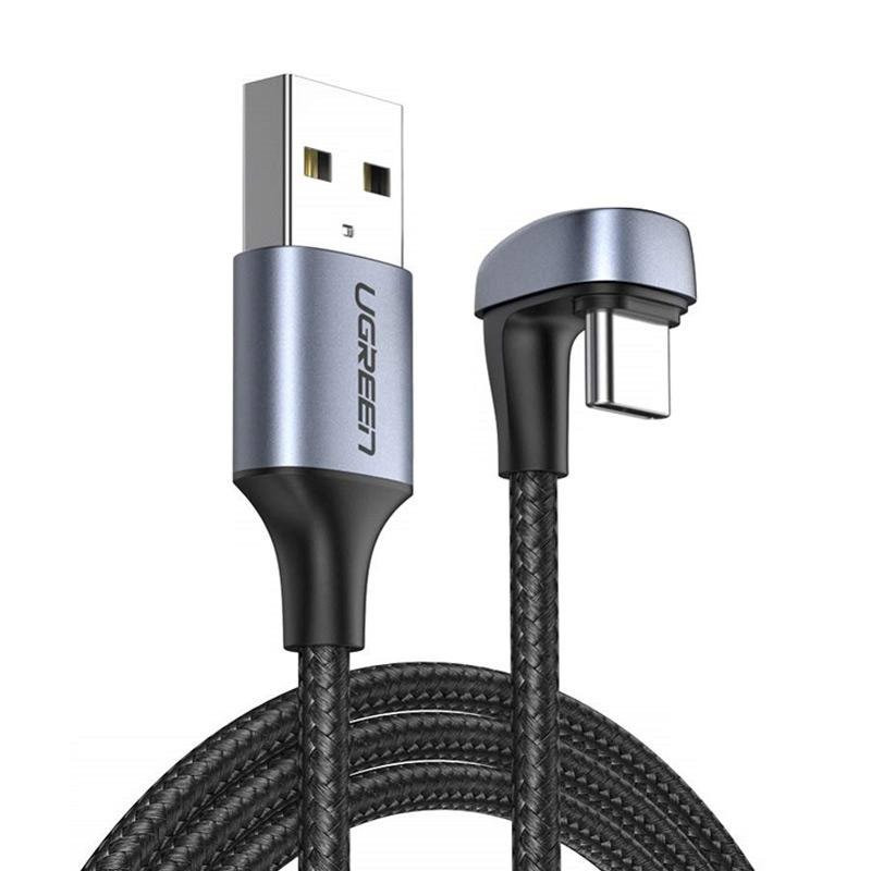 Ugreen nailono kampinis kabelis USB – USB tipas C 1 m 3 A 18 W Quick Charge AFC FCP žaidėjams pilkas (70313)