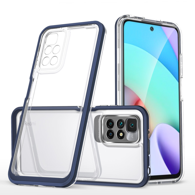 Skaidrus 3in1 dėklas skirtas Xiaomi Redmi 10, gelinis dangtelis su rėmeliu, mėlynas