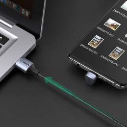Ugreen nailono kampinis kabelis USB – USB tipas C 1 m 3 A 18 W Quick Charge AFC FCP žaidėjams pilkas (70313)