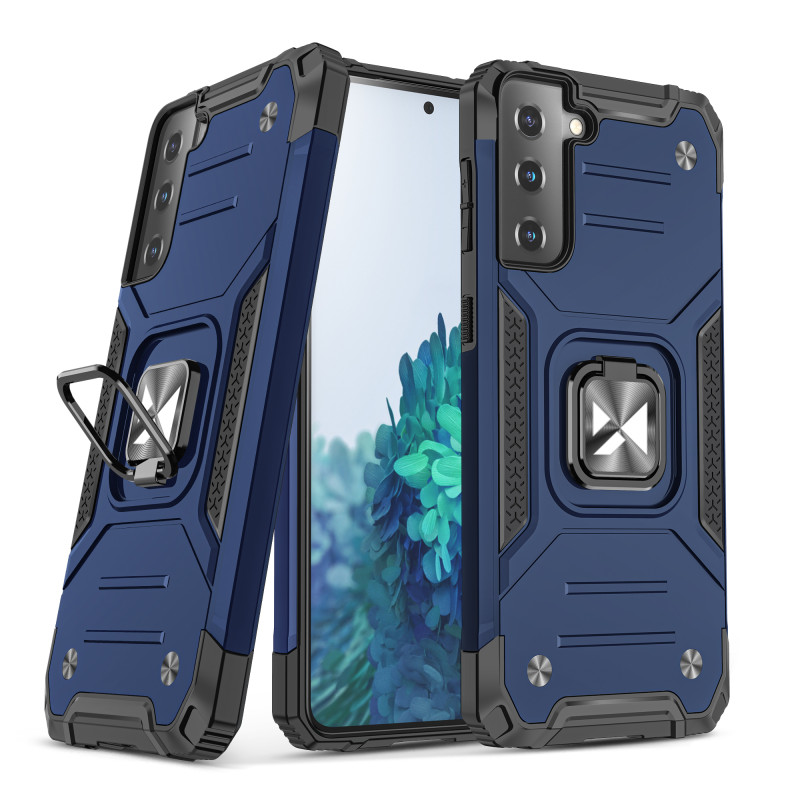 Wozinsky Ring Armor šarvuotas hibridinis korpuso dangtelis + magnetinis laikiklis Samsung Galaxy S22 mėlynas