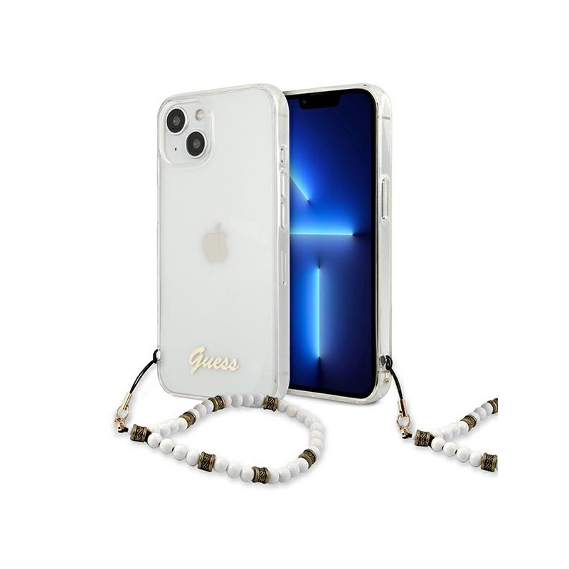 Guess White Pearl dėklas iPhone 13 - skaidrus