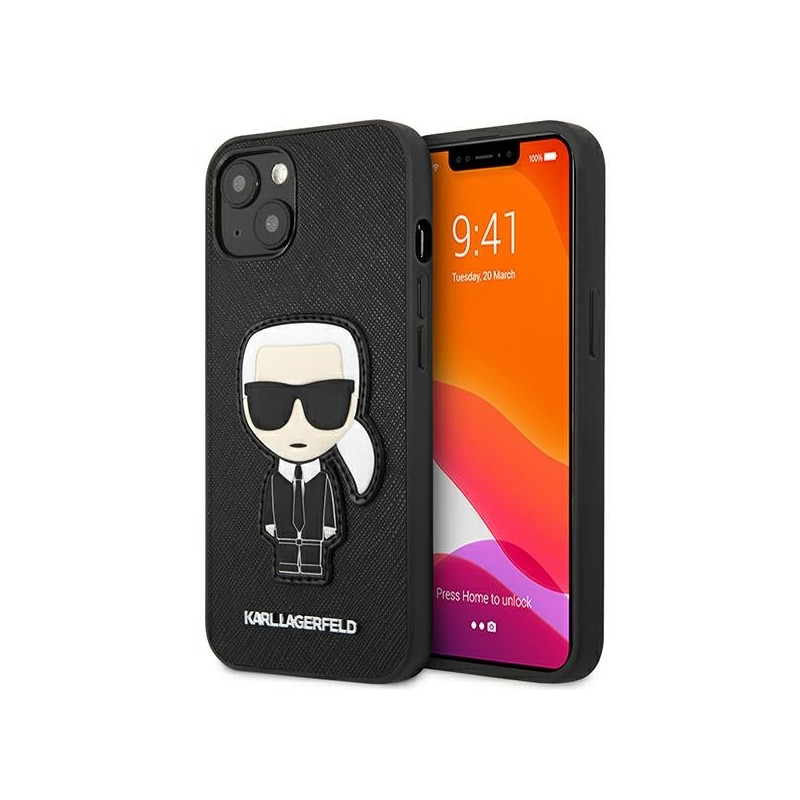 Karl Lagerfeld Saffiano Ikonik Karl& 39 s Patch dėklas iPhone 13 mini - juodas