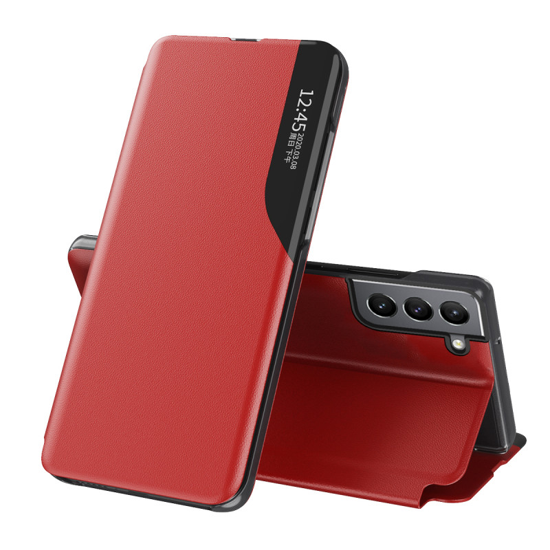 Eco Leather View Case elegantiškas dėklas su atvartu ir stovo funkcija, skirta Samsung Galaxy S22+ (S22 Plus) raudona