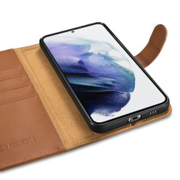 iCarer Haitang odinis piniginės dėklas, odinis dėklas, skirtas Samsung Galaxy S22+ (S22 Plus) piniginės dangtelis rudas ...