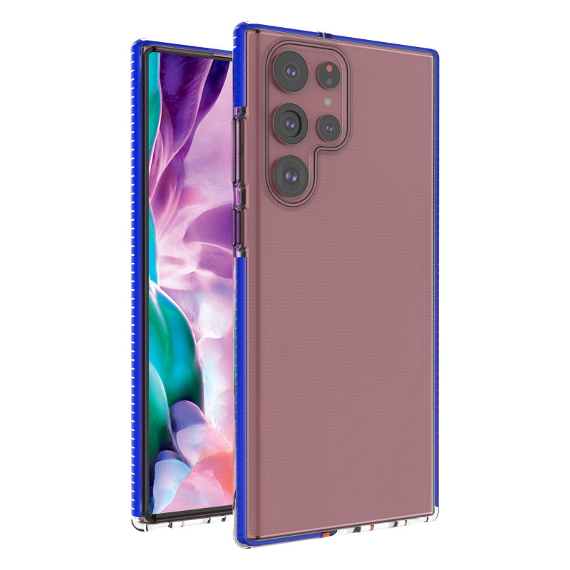 Spring Case gelio dėklas su spalvingu rėmeliu, skirtu Samsung Galaxy S22 Ultra tamsiai mėlynai