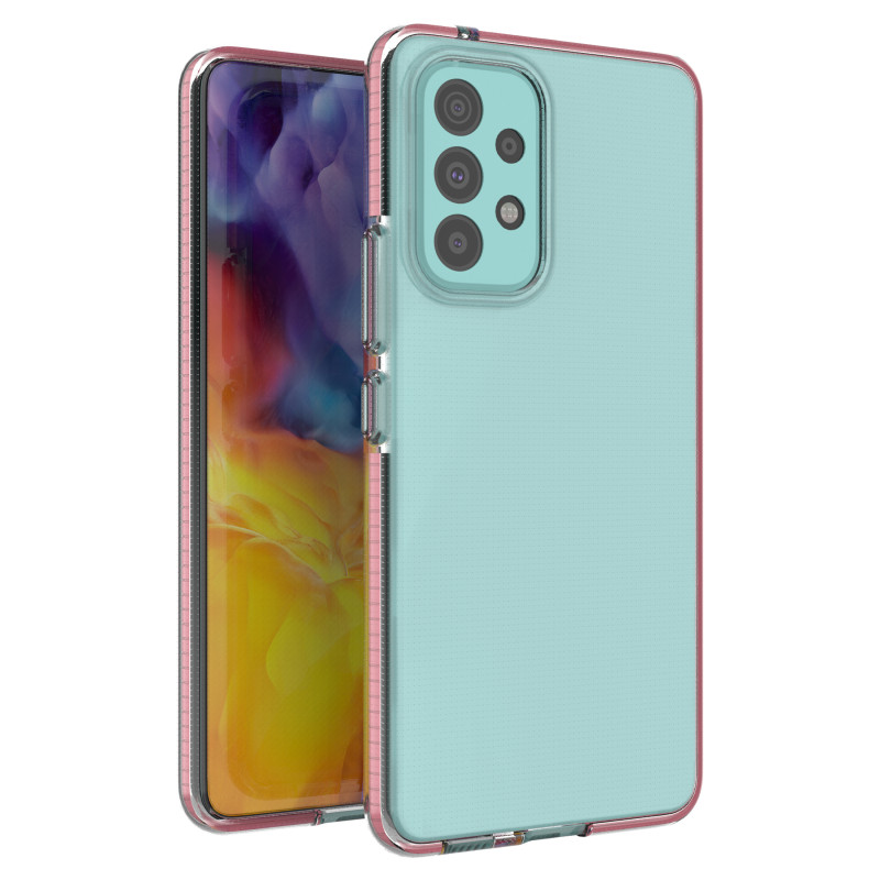 Spring Case, gelinis dėklas su spalvingu rėmeliu, skirtas Samsung Galaxy A73, šviesiai rožinis