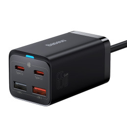 Baseus GaN3 Pro greitas GaN įkroviklis 2 x USB Type C / 2 x USB 65W PD, QC4.0+, AFC, PPS + USB Type C - USB Type C laida...