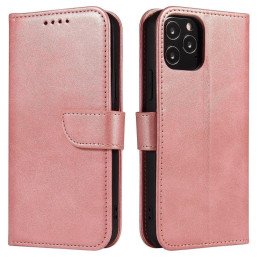 Magnet Case elegantiškas dėklas su atvartu ir stovo funkcija, skirta Samsung Galaxy A03s (166.5) rožinės spalvos