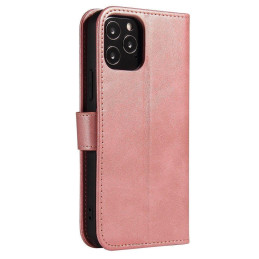 Magnet Case elegantiškas dėklas su atvartu ir stovo funkcija, skirta Samsung Galaxy A03s (166.5) rožinės spalvos