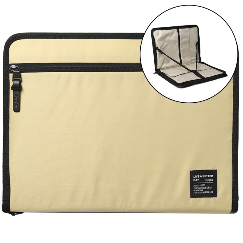 Ringke Smart Zip Pouch nešiojamam kompiuteriui iki 13" su stovu - smėlio spalvos