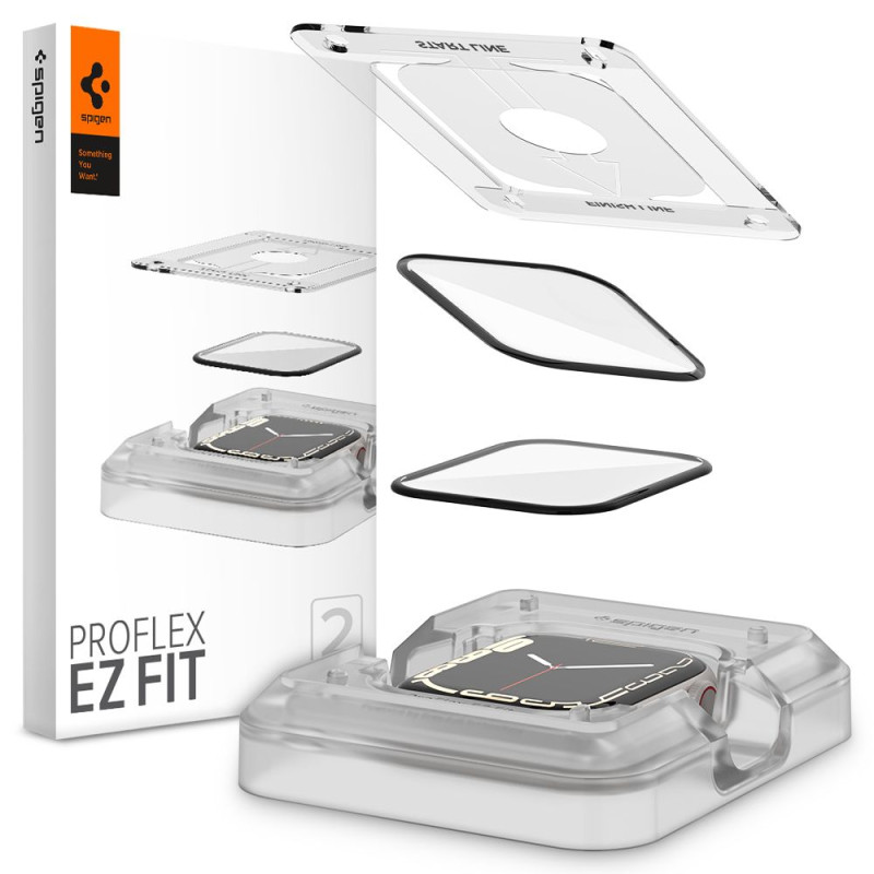 Spigen ProFlex EZ Fit hibridinis stiklas Apple Watch 7 / 8 (41 mm) - 2 vnt.