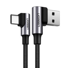 Ugreen kampinis kabelis USB – USB Type C Quick Charge 3.0 QC3.0 3 A 0,5 m pilkas (US176 20855)