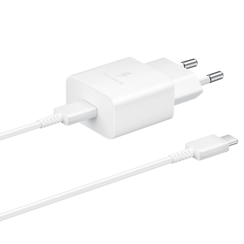 Samsung EP-T1510XWEGEU USB-C 15W PD AFC sieninis įkroviklis + USB-C laidas - baltas