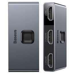 „Baseus“ dvikryptis jungiklio skirstytuvo perjungiklis HDMI – 2x HDMI 4K / 30 Hz pilka (CAHUB-BC0G)