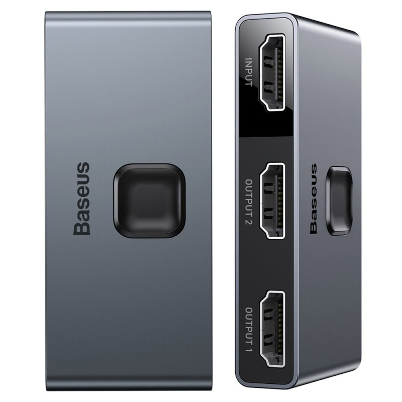 „Baseus“ dvikryptis jungiklio skirstytuvo perjungiklis HDMI – 2x HDMI 4K / 30 Hz pilka (CAHUB-BC0G)