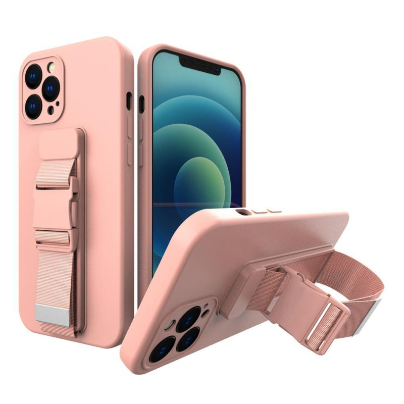 Virvės dėklas, silikoninis dėklas su rankinės dirželiu, skirtas Xiaomi Redmi 10 Pink