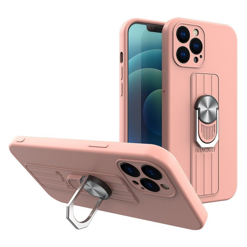 Ring Case silikoninis dėklas su pirštų laikikliu ir stovu Xiaomi Redmi Note 11 Pro rožiniam