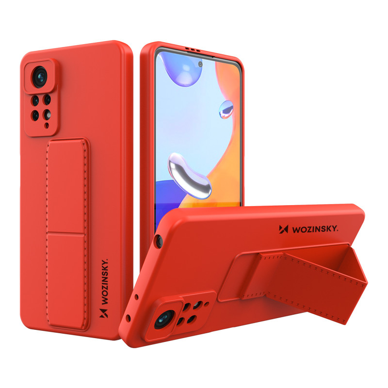Wozinsky Kickstand Case silikoninis dėklas su stovu, skirtas Xiaomi Redmi Note 11 Pro Red